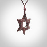 Hand carved Red Jasper Stone Magen David star pendant. Red Jasper Stone Magen David Star necklace. Real Red Jasper Stone